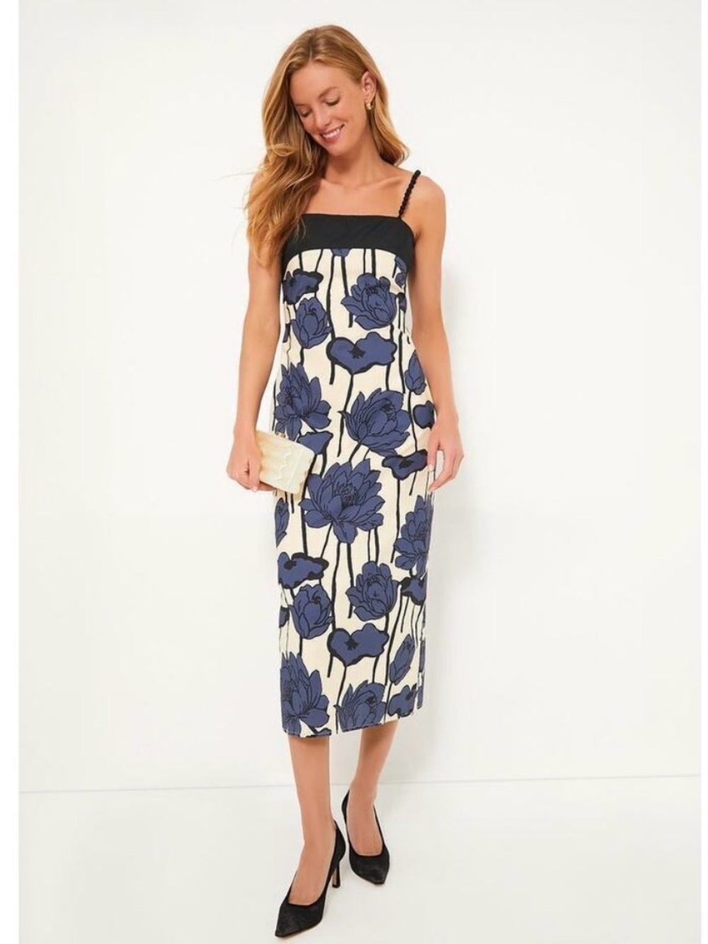 Tuckernuck Hyacinth House Cecily Cream Navy Floral Midi Dress Bead Straps XXL